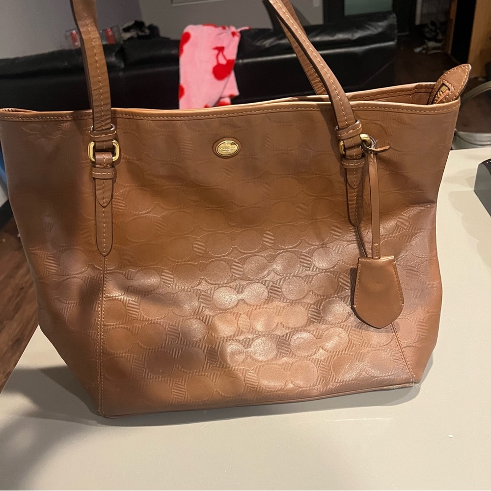 Vintage Coach Brown Leather Tote Bag- rough condition
